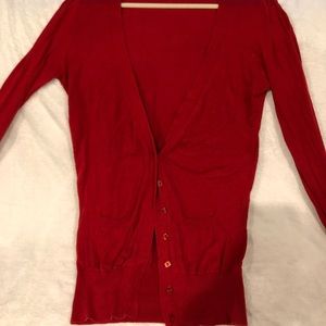 Red cardigan